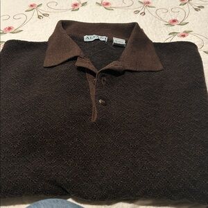 Alfani Men's Dark/Light Brown  Textured Knit Polo Sweater SZ M.